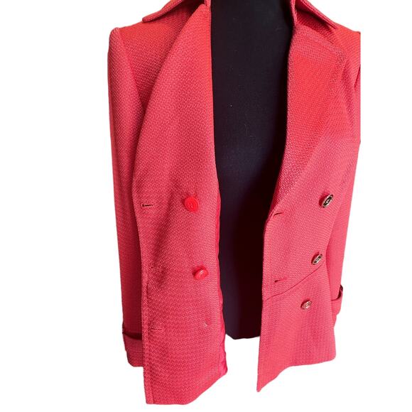 Tahari ASL Double Breasted Blazer w/ Belted Cuffs & Gold Buttons Orange Red SZ.4 - Picture 13 of 16